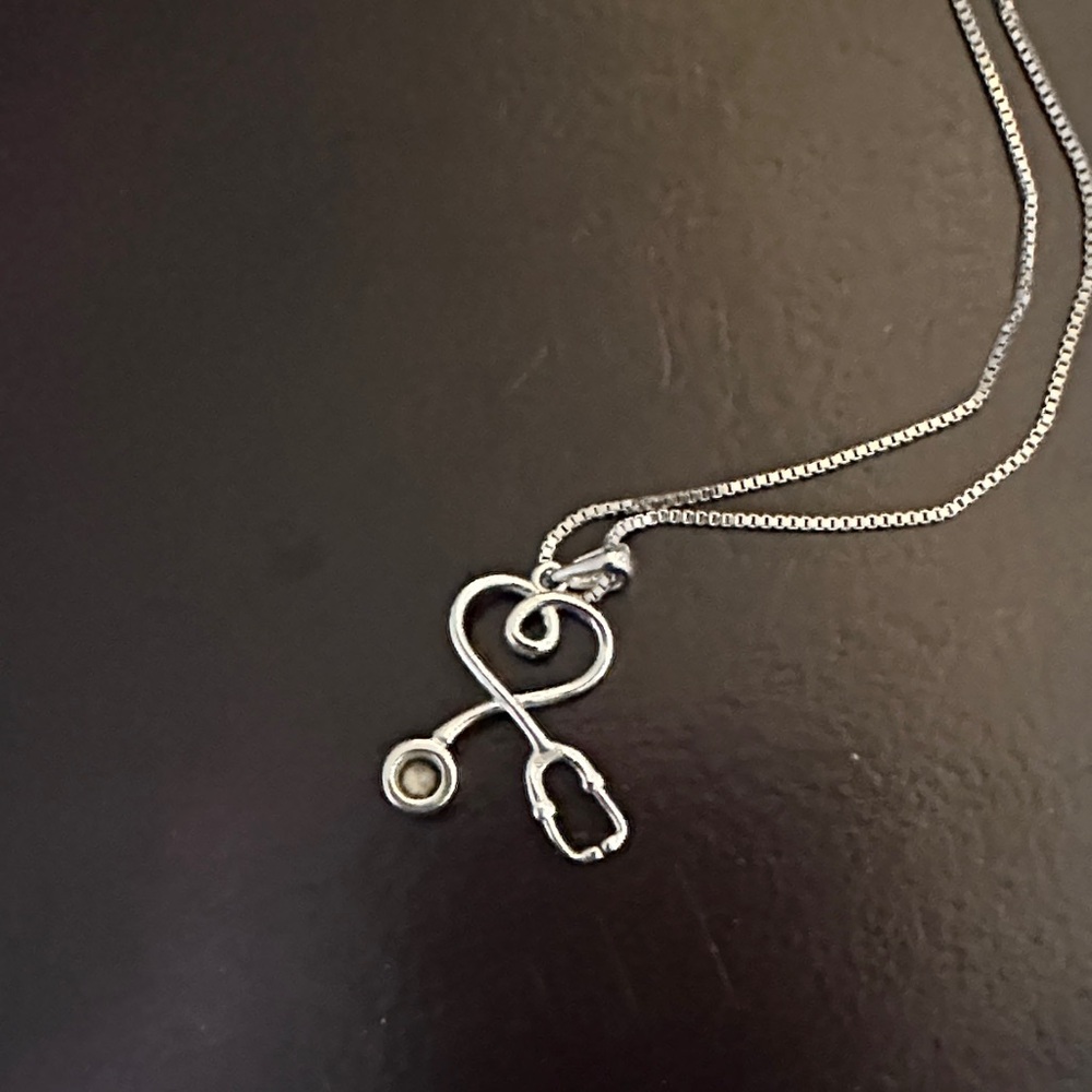 Sterling Silver Stethoscope Pendant Necklace with Purple Gem - Picture 3 of 3